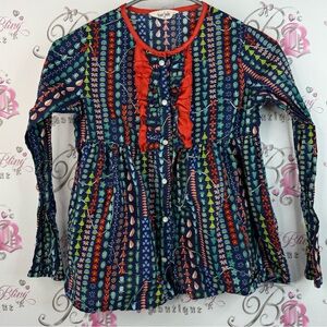 Four Lads 150 blouse shirt buttons flowers navy blue Floral Patterned Blouse